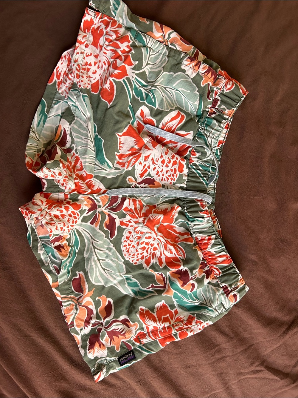 Patagonia Floral Athletic Shorts in Green and Coral